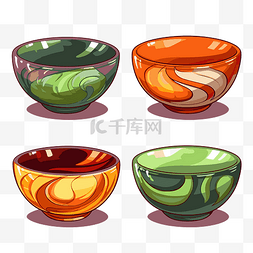 碗剪贴画 四个不同设计的彩色碗