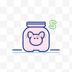 罐子里的美元和猪的线条图标 向