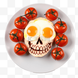 蛋和蛋黄图片_头骨形状的煎鸡蛋和新鲜西红柿