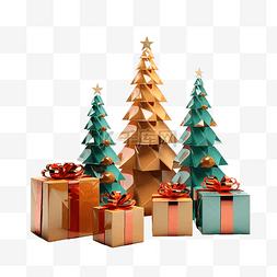 袋包装和图片_包装中的圣诞树和礼物