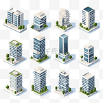 等距多层建筑3D通用风景收藏套装