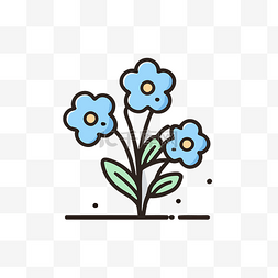 花卉简单图片_灰色背景上的蓝色扁平花卉设计 