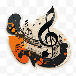音乐漩涡图片_具有黑色和橙色漩涡的音乐图标 