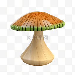 折纸苹果风格图片_木材和绿色蘑菇高品质 3D 渲染
