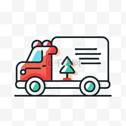 圣诞线性图片_圣诞卡车图标与圣诞树和树包裹 