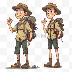 旅游剪贴画卡通男孩人物背着背包
