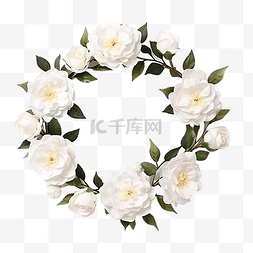 白色山茶花花束花环框架