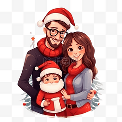 美丽幸福的家庭拥抱在圣诞风景圣