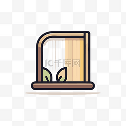 可爱的窗户图标，上面坐着一片叶