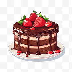 磨砂插画图片_巧克力蛋糕与草莓插画以简约风格
