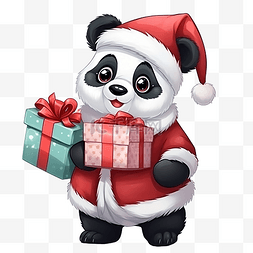 快乐卡通老人图片_圣诞节时带着一袋礼物的大熊猫动
