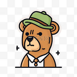领带和帽子图片_戴着帽子和领带的卡通熊 向量