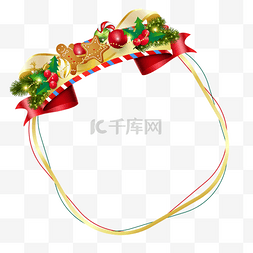 植物树叶图案图片_圣诞节姜饼人装饰丝带边框