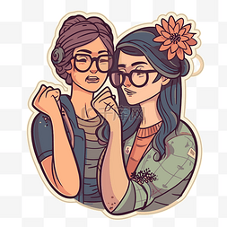 两个戴着眼镜和鲜花剪贴画的妇女