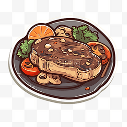 盘子上有蔬菜的牛排隔离矢量插画
