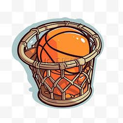 上篮图片_白色背景矢量图上篮子里的篮球篮
