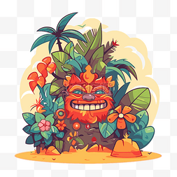 菠萝剪贴画图片_夏威夷剪贴画有趣的卡通蒂基坐在