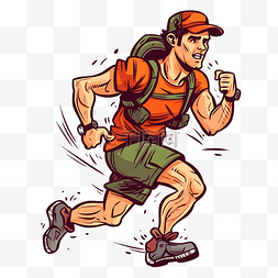 男子跑步图片_运动剪贴画复古男子跑步远足漫画