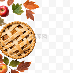 平铺的叶子图片_感恩节苹果派的顶视图，带有叶子
