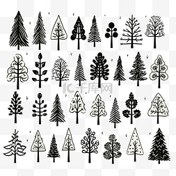 一行涂鸦的一手拉森林剪贴画圣诞