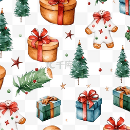 水彩颜料插画图片_具有圣诞节各种节日属性的水彩图