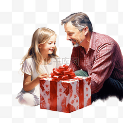 年的图片_父亲在家里给女儿送圣诞礼盒