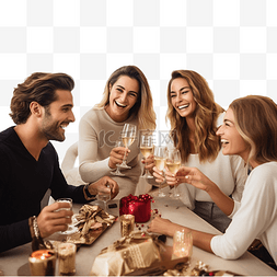 庆祝用酒图片_一群朋友在家享用圣诞晚餐后用香