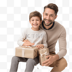 爸爸和儿子拿着礼物