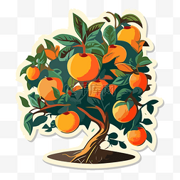 橘子树与水果贴纸矢量