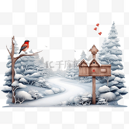 木制招牌图片_圣诞冬季景观，配有木制招牌和一