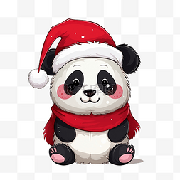 可爱的圣诞卡通熊猫角色在圣诞老