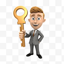 成功的钥匙图片图片_商人掌握成功的关键3D人物插画