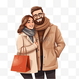 情侣户外图片_圣诞节期间，成年夫妇在城里购物