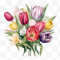明信片贴图样机图片_春天的郁金香花在花束图中