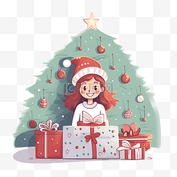 圣诞树旁床上穿着毛衣戴着圣诞老