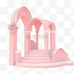 立方体的图片_柔和的粉红色背景上的空指挥台