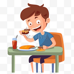 吃晚餐剪贴画男孩在他的餐桌上吃