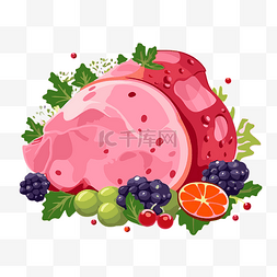 卡通水果和水果图片_火腿剪贴画卡通形象的肉和水果 