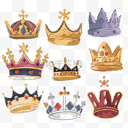 皇冠剪贴画彩色国王皇冠矢量插图