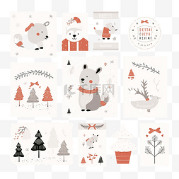 野兔松鼠图片_圣诞套装圣诞贺卡笔记贴纸标签邮