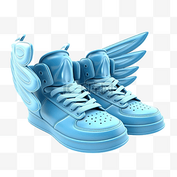 鞋子细节图片_3d 蓝色运动鞋与翼隔离可爱的鞋子