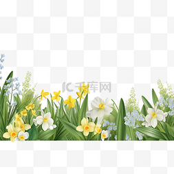 春天植物生长图片_水平背景与报春花雪花莲和春草
