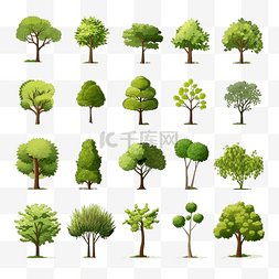 树叶植物森林图片_小森林逼真的不同种类植物的树木