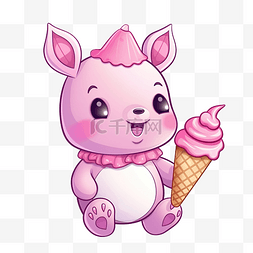 粉色的冰淇淋图片_可爱的粉色动物冰淇淋卡通人物