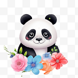 无缝图案与熊猫在彩虹和花朵上