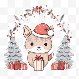 框卡通動物图片_圣诞快乐可爱的动物绘图标签卡，