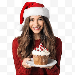 可爱烘焙女孩图片_一个戴着圣诞老人帽子的女孩，旁