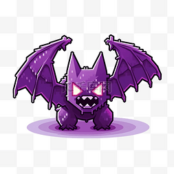 3d像素风格卡通紫色蝙蝠万圣节装