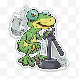 绿色望远镜图片_带有可爱绿色动画的青蛙和望远镜