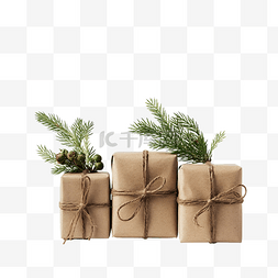 包裹礼物包图片_用云杉树枝包裹着复古风格的圣诞